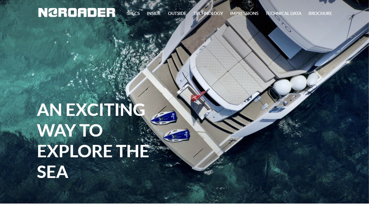 NOROADER4SALE website featuring an aerial view of the Fairline Targa 65 GTO
